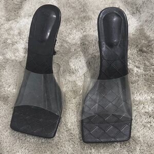 Wild Diva Black Quilted Mules with Clear Strap